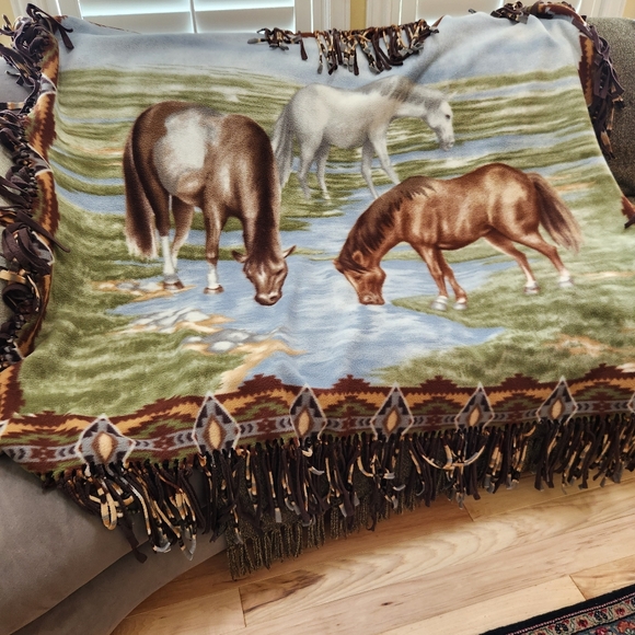 Handmade Other - HANDMADE Tied Fleece Quilt Throw Equestrian Horses Soft Cozy Blanket 50 x 55
